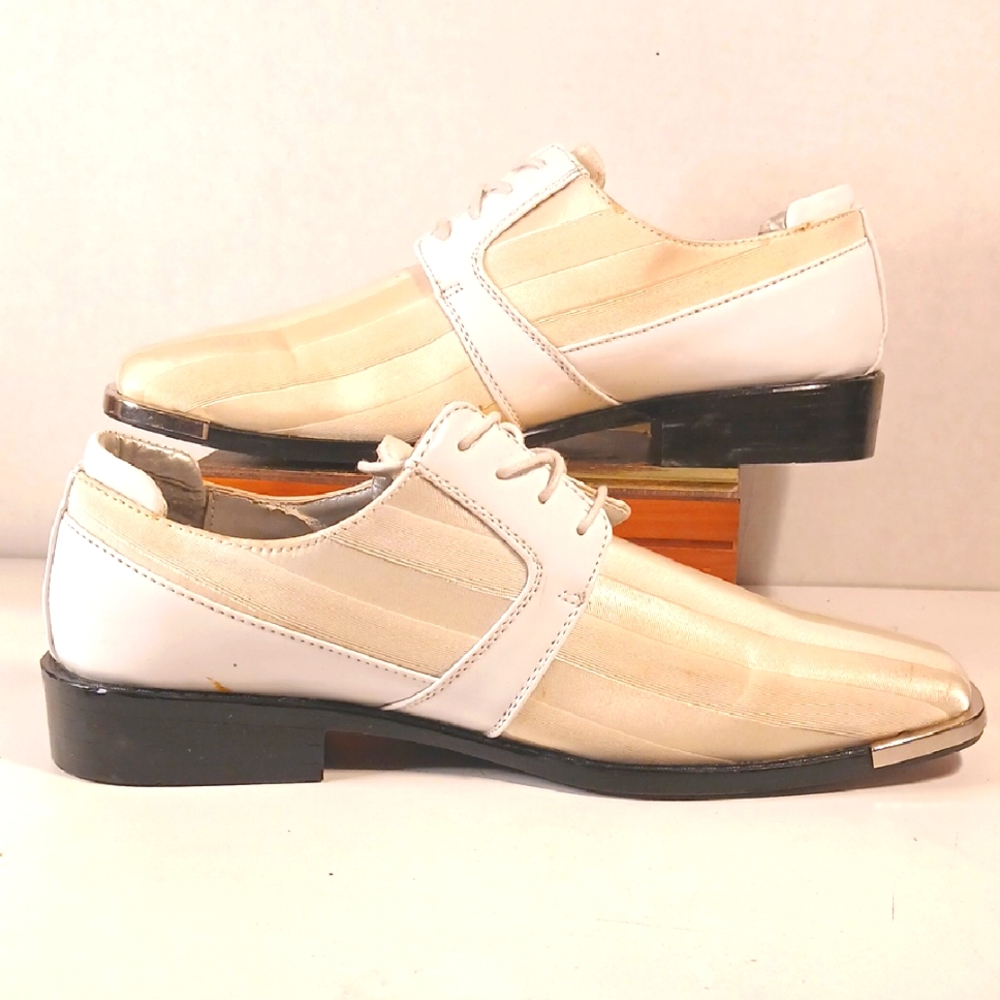 Bolano Mens Cream Lace Up Striped Avant Syyle Tuxedo Oxfords Sz 8.5